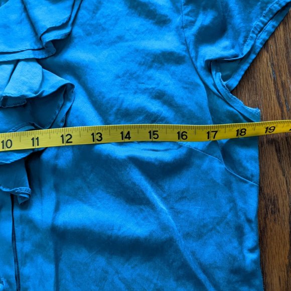 Talbots Teal Ruffle Neck Cotton/Silk Blouse - Sz 8 - Picture 10 of 12